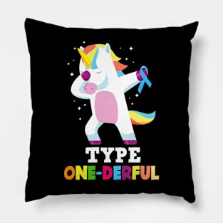 Funny Diabetic Type 1 Diabetes T1D Type One-Derful Unicorn Pillow