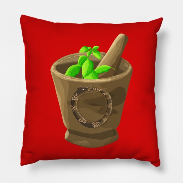 Wooden mortar with Ouroboros decoration and basil Pillow by Amalus-files