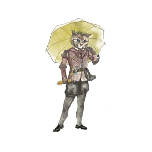 Steampunk Cat with Yellow Umbrella T-Shirt