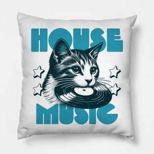 HOUSE MUSIC  - Cat bites Vinyl (Blue) Pillow