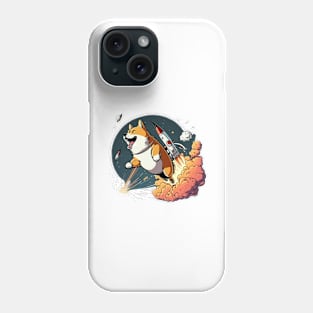 shiba inu flying into space with a rocket Phone Case