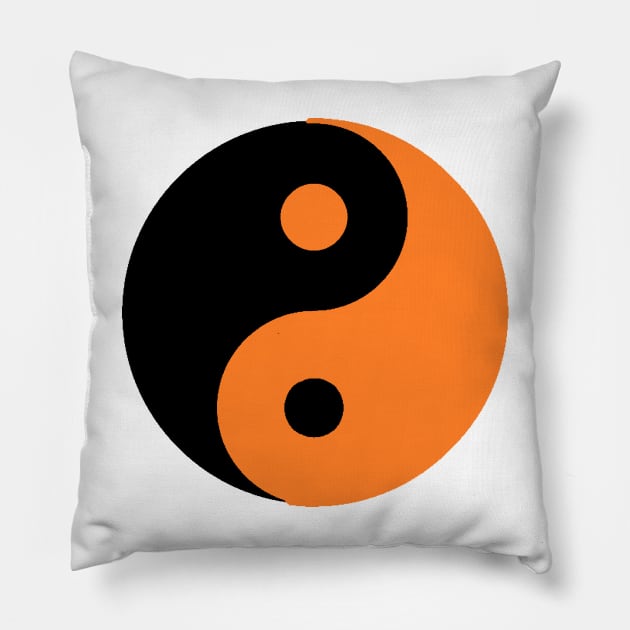 Yin Yang in orange and black Pillow by NovaOven