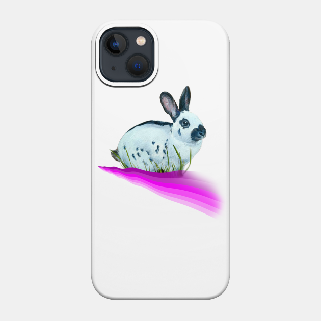 English spot bunny painting on a digital rainbow - Bunny - Phone Case