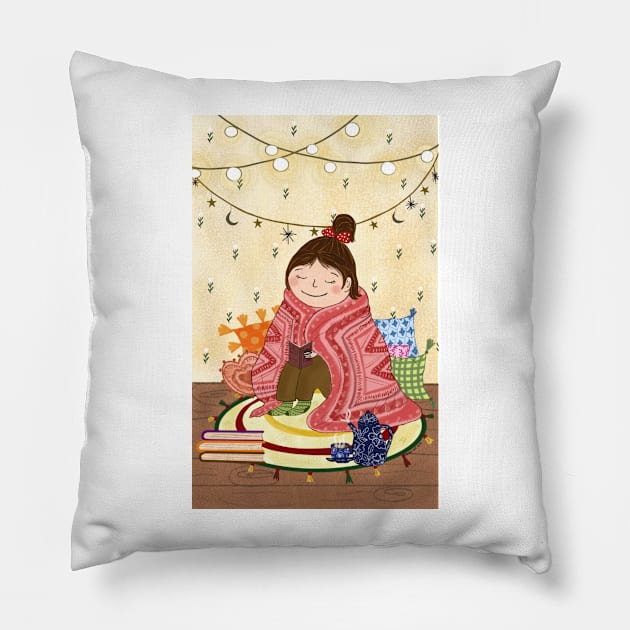 Little Reader Girl Pillow by SanMade