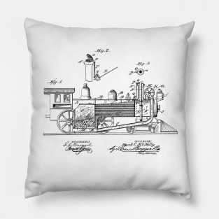 Smoke Consuming Locomotive Vintage Patent Hand Drawing Pillow