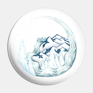 Mountain Waterfall Starry Night Illustration Pin