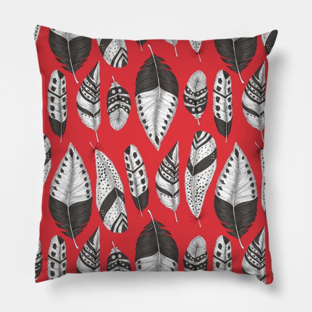 Black and white feathers pattern Pillow by katerinamk