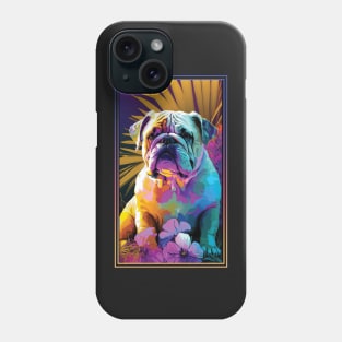 Bulldog Vibrant Tropical Flower Tall Digital Oil Painting Portrait 3 Phone Case