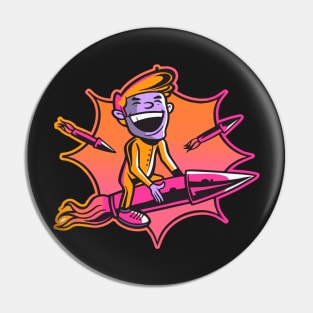 Man Riding Fireworks Pin