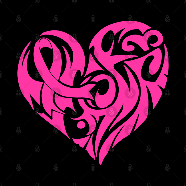 Support Breast Cancer Awareness Pink Ribbon And Heart Print by Linco