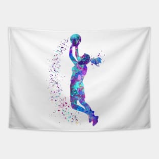 Basketball Girl Player Watercolor Sport Tapestry