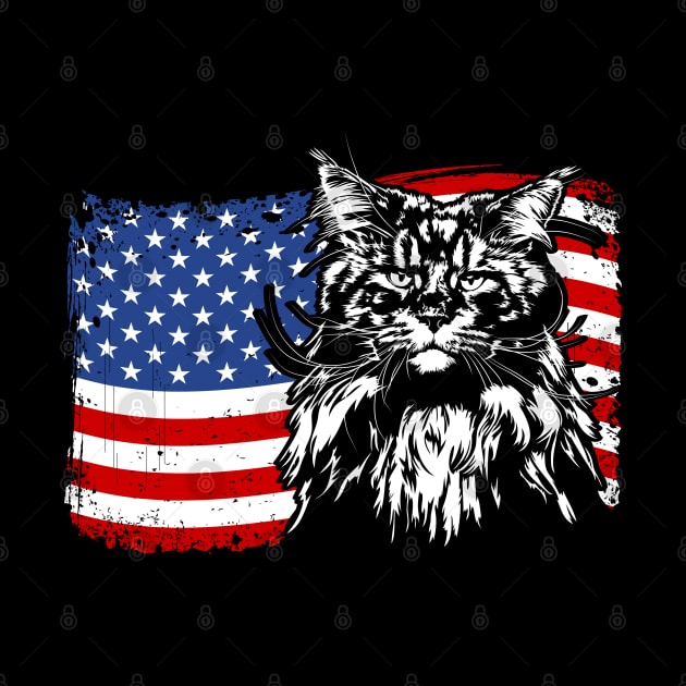 Proud Maine Coon American Flag patriotic cat by wilsigns