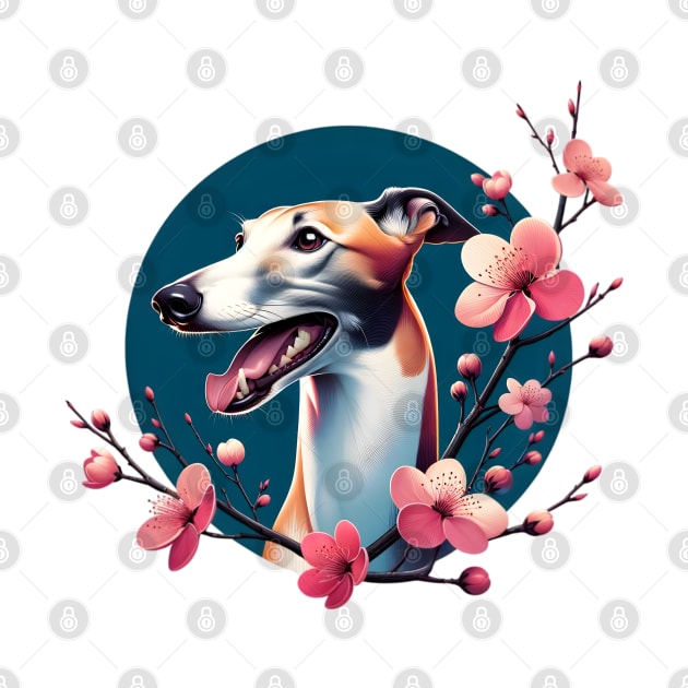 Joyful Greyhound with Spring Cherry Blossoms by ArtRUs