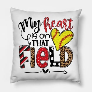 My Heart Is On That Field Softball, Leopard Softball Mom Pillow