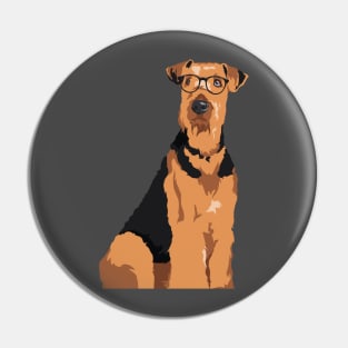 Hipster Black and Brown Airedale Terrier Dog T-Shirt for Dog Lovers Pin