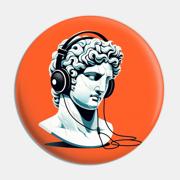 Greek/Roman Marble Statue Bust Wearing Headphones Pin by BLKPHNX DESIGNS