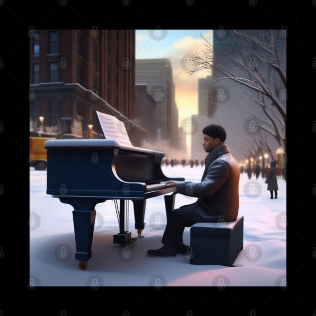 A Pianist Performing On The Streets Of Chicago USA In Winter by Musical Art By Andrew