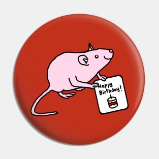 Cute Pink Rat says Happy Birthday Pin