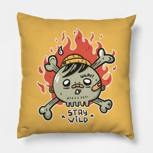 Emo skull with piercing tattoo and fire Pillow