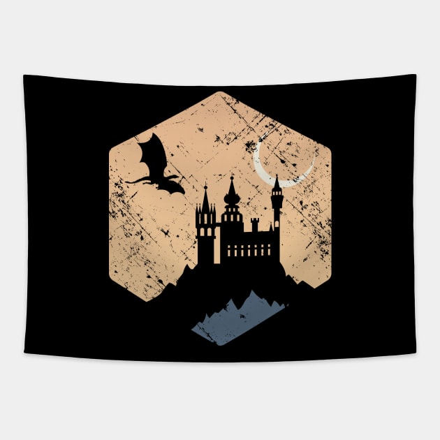 Dragon Flying Over Castle Tapestry by OfficialTeeDreams