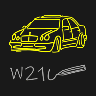 Mercedes W210 front view simple sketch grey yellow T-Shirt