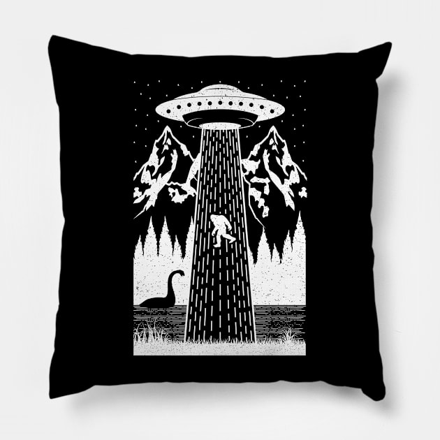 Bigfoot Ufo Abduction Loch Ness Monster Pillow by Tesszero