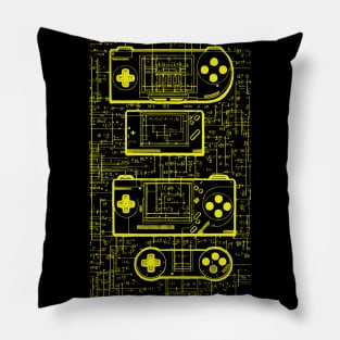 Neon Yellow Handheld Gaming Controller Da Vinci Blueprint Pillow