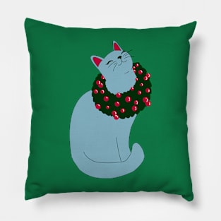 Miss Christmas Kitty With Background Pillow