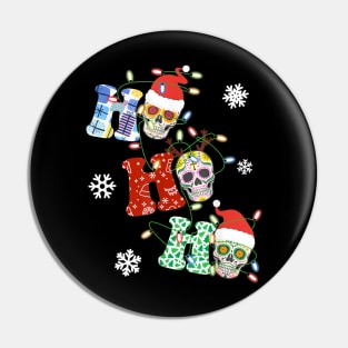 Ho Ho Ho Sugar Skull Christmas Lights Funny Pin