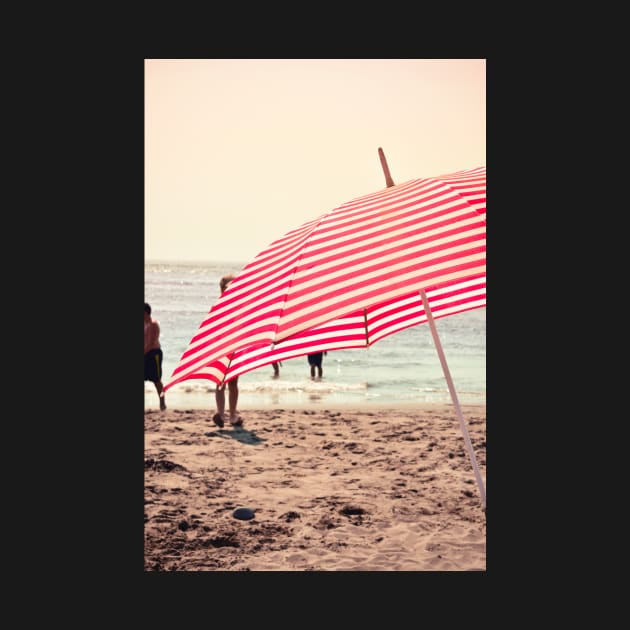 Red Striped Summer Beach Umbrella by oliviastclaire