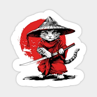 Retro Ninja Samurai Cat Katana Cat Sword Ukiyo-e Ronin Kitty Magnet