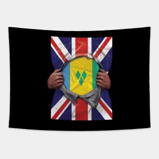 St Vincent And The Grenadines Flag Great Britain Flag Ripped - Gift for Saint Vincentian From St Vincent And The Grenadines Tapestry