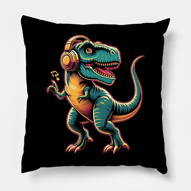 Dancing T-Rex with Headphone Pillow by cowyark rubbark