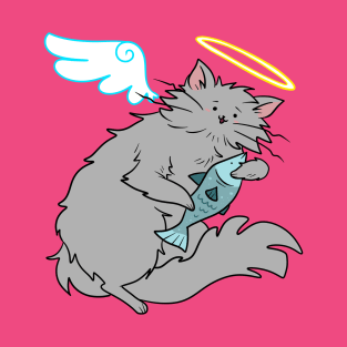 Fluffy Gray Cat Angel T-Shirt