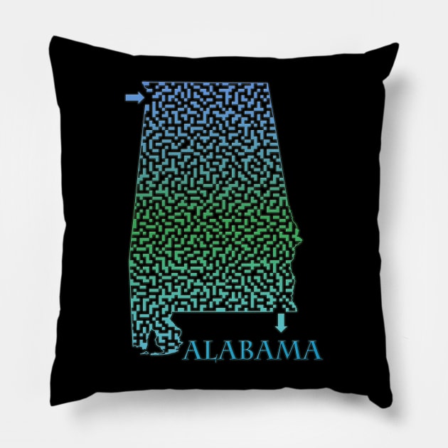 Alabama State Outline Coastal Themed Maze & Labyrinth Pillow by gorff