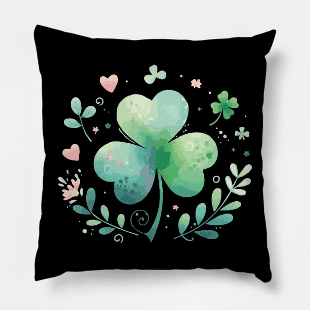 Lucky Shamrock Watercolor Pillow by Heartsake