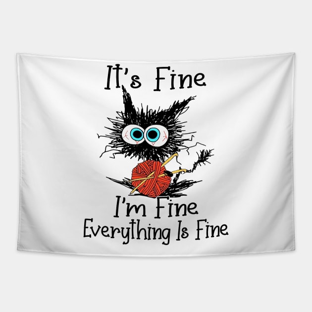 Crochet Black Cat It's Fine I'm Fine Everything Is Fine Tapestry by cyberpunk art