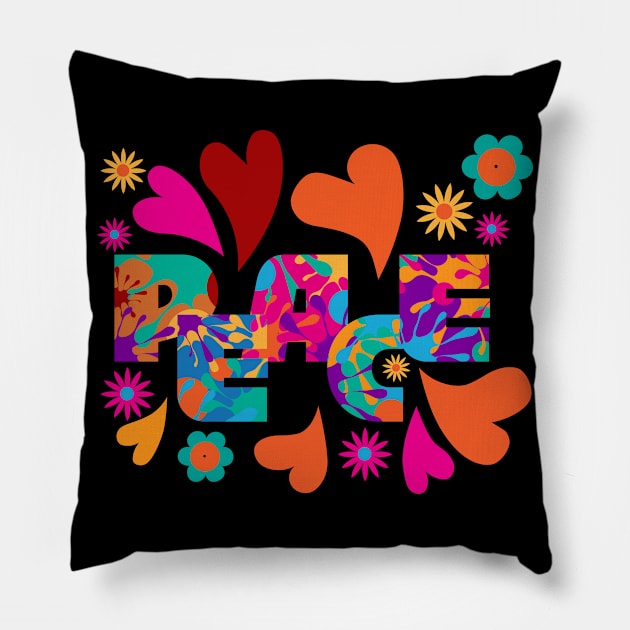 Hippie Peace colorful summer design Pillow by Hispaniola-Fineart