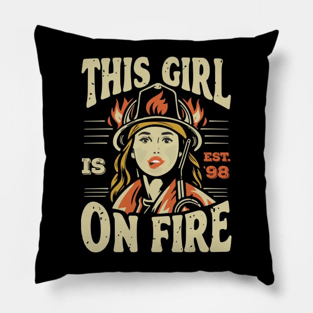 Fierce Firefighter Beauty Girl 98 Pillow by ArtMichalS