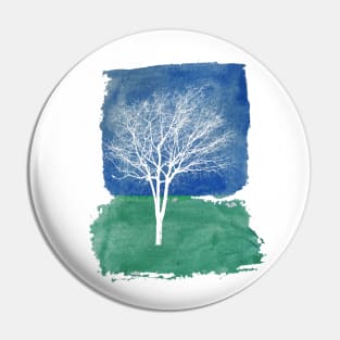 White Tree Watercolor Painting Pin