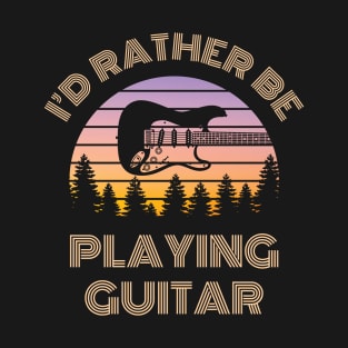 I'd Rather Be Playing Guitar S-Style Electric Guitar Vintage Sunset T-Shirt