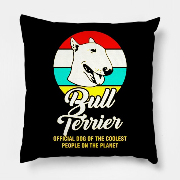 Funny Bull Terrier Dog Vintage Retro Pillow by fadetsunset