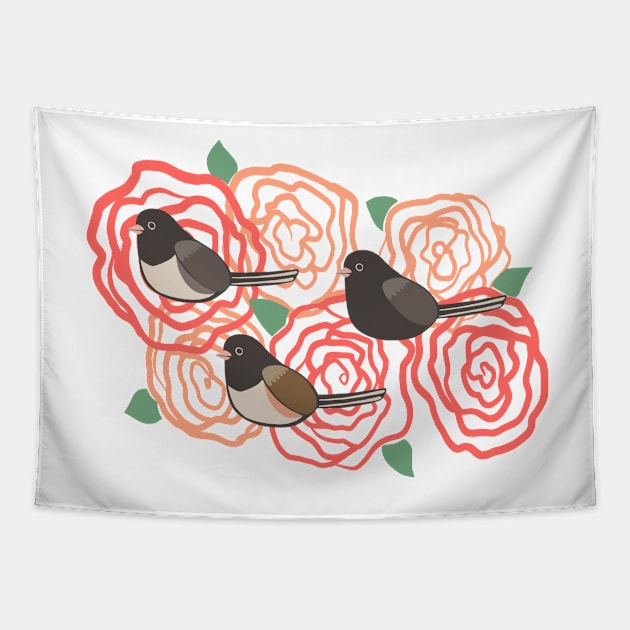 Junco Trio on Roses Tapestry by Adrielle-art