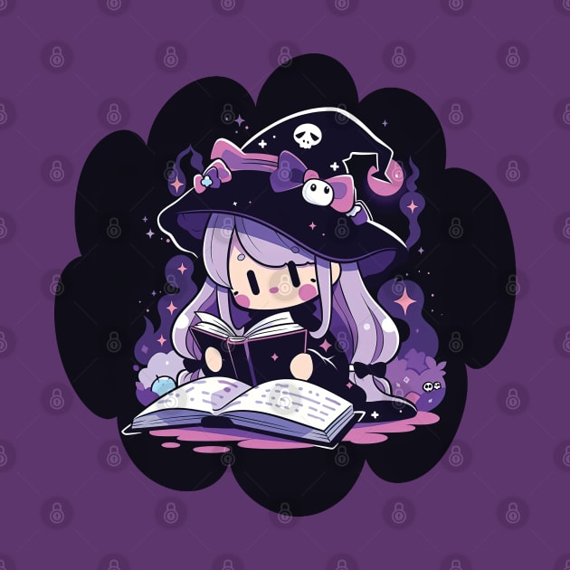 Baby Witch Scorpio Zodiac Sign Reading Spell Book Chibi Style by The Little Store Of Magic