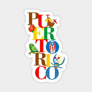 Puerto Rico Flag Flower Parrot Pina Colada Vejigante Colorful Symbols Magnet