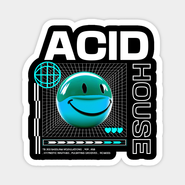 ACID HOUSE  - 3D Smiley (Blue/White) Magnet by DISCOTHREADZ 