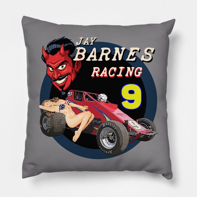 Vintage Jay Barnes Racing USA Pinup Girl Sprint Car Racing Pillow by The Dirty Gringo