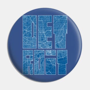 Detroit, Michigan, USA Map Typography - Blueprint Pin