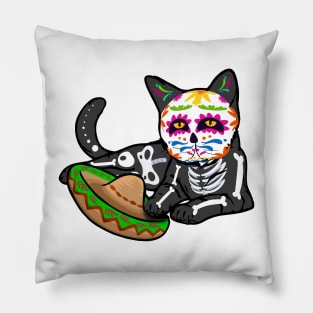 Mexican Skull Cat Halloween Day Pillow