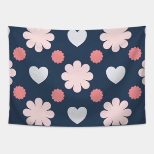 Pink flowers and grey hearts Tapestry